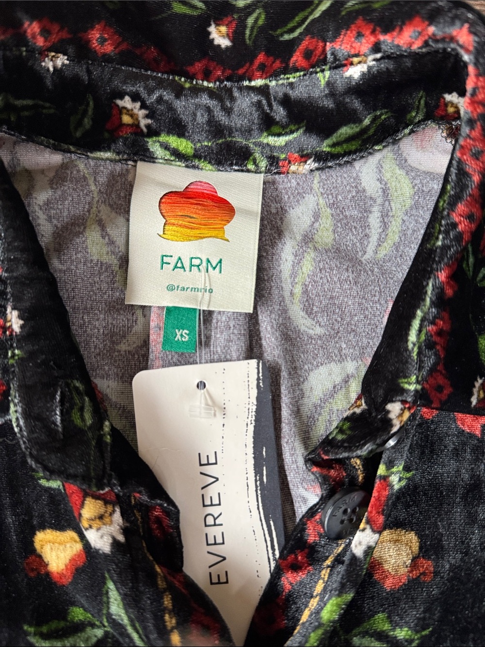Farm Rio Black Macaws Garden velvet long sleeved blouse NWT oversized Xsmall - Picture 5 of 7